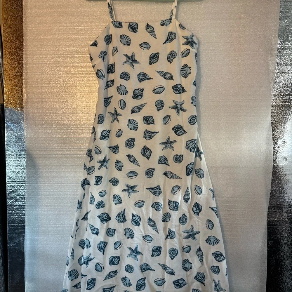 JAPNA Seashell Starfish Blue White MIDI Dress Women’s Size Large - Picture 2 of 7